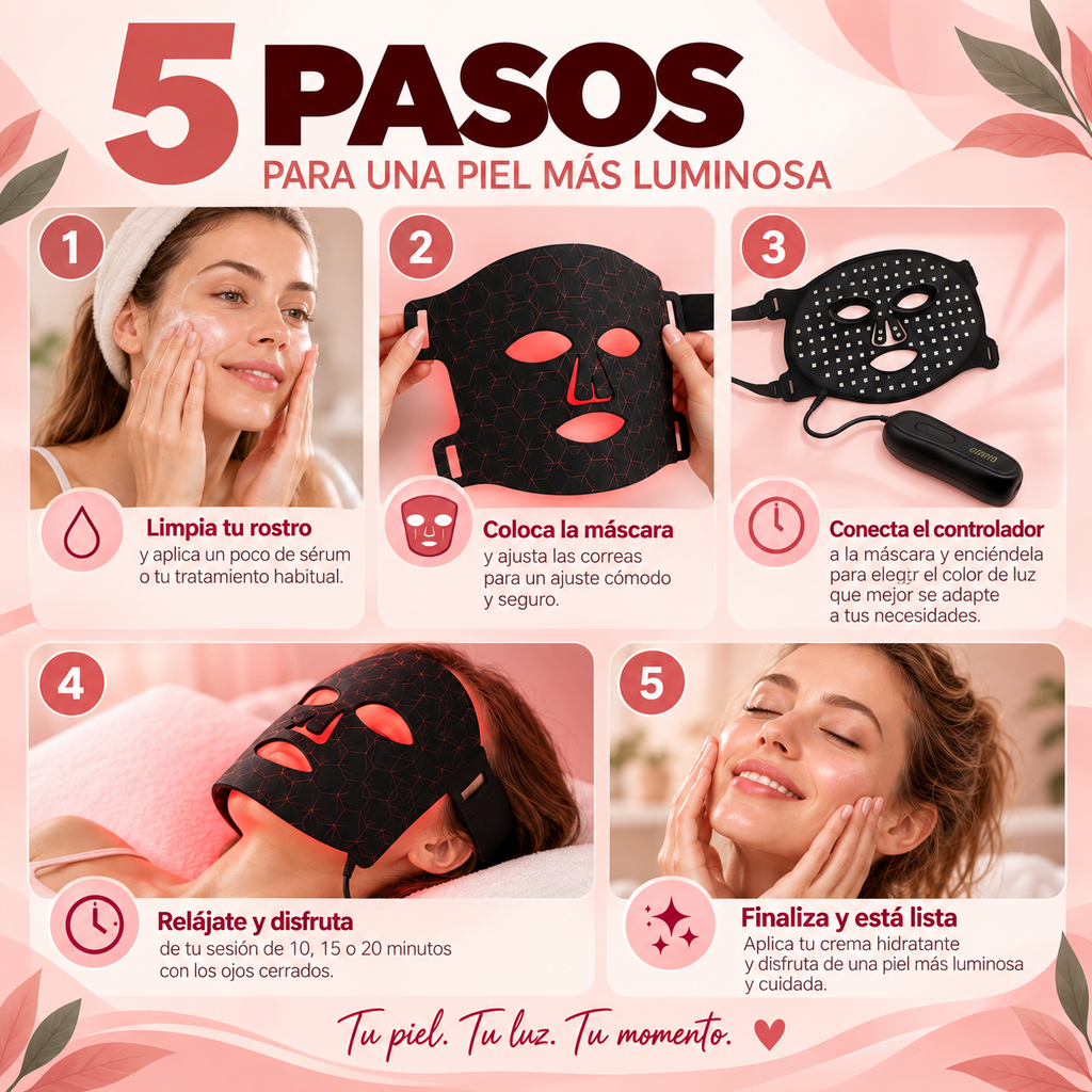 Máscara facial LED con Terapia de Luz para la Cara y la Piel