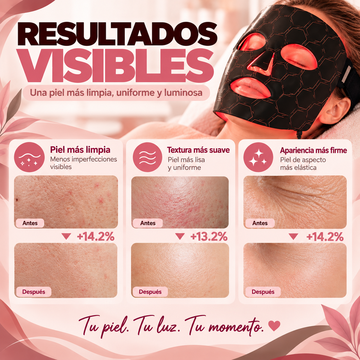 Máscara facial LED con Terapia de Luz para la Cara y la Piel