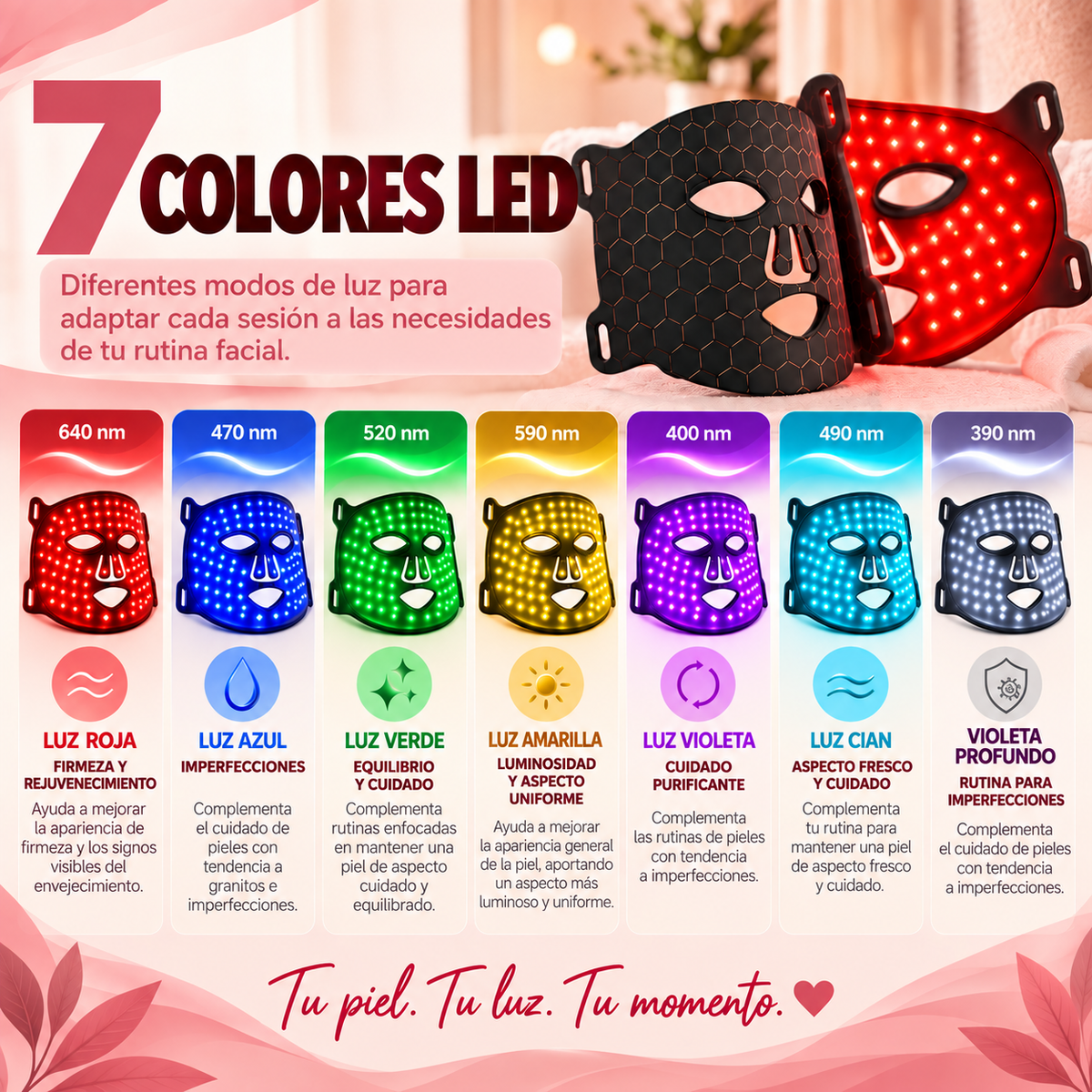 Máscara facial LED con Terapia de Luz para la Cara y la Piel